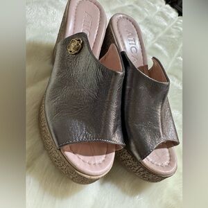 Elegant designer Metallic platform shows  with Rose Detail